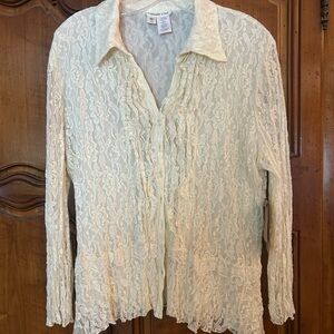 Coldwater Creek Cream Lace Button Down Shirt NWT